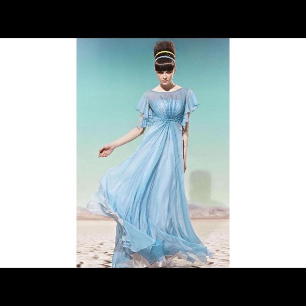 Blue chiffon beaded dress